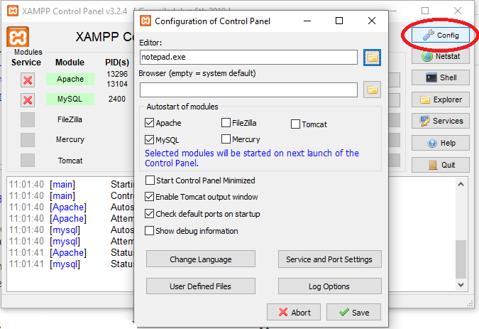 configuracion general de Xampp